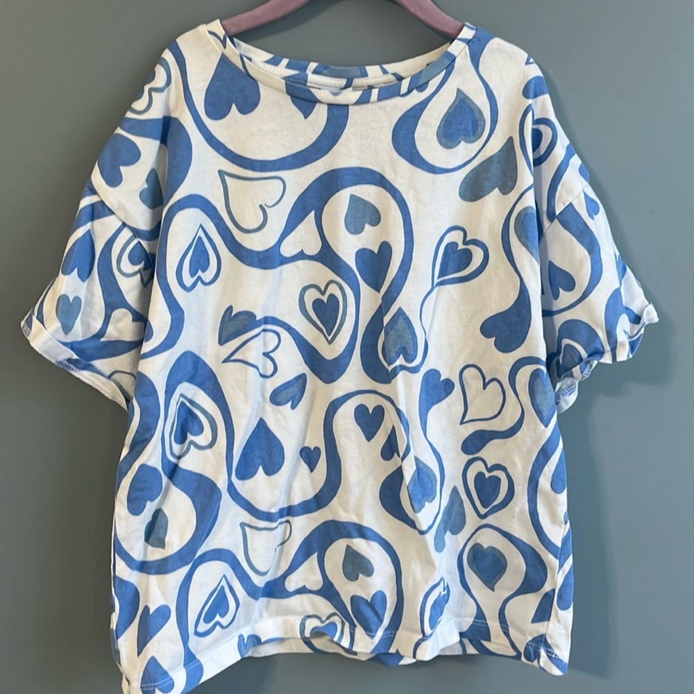 Zara Heart Blue Detailed T-Shirt